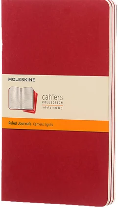 Moleskine Cahier Journals, 5" x 8-1/4", Ruled, 80 Pages, Cranberry Red, Set Of 3 Journals