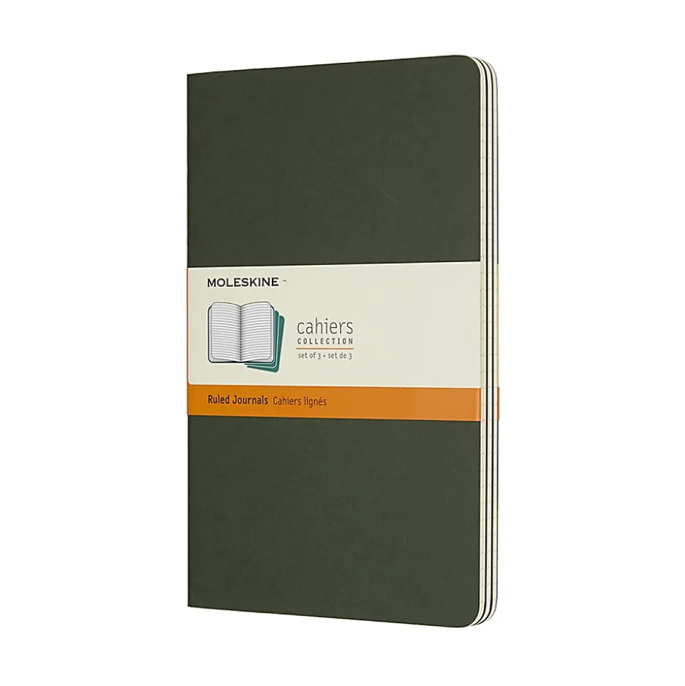 Moleskine Cahier Journals, 5" x 8-1/4", Ruled, 80 Pages, Myrtle Green, Pack Of 3 Journals
