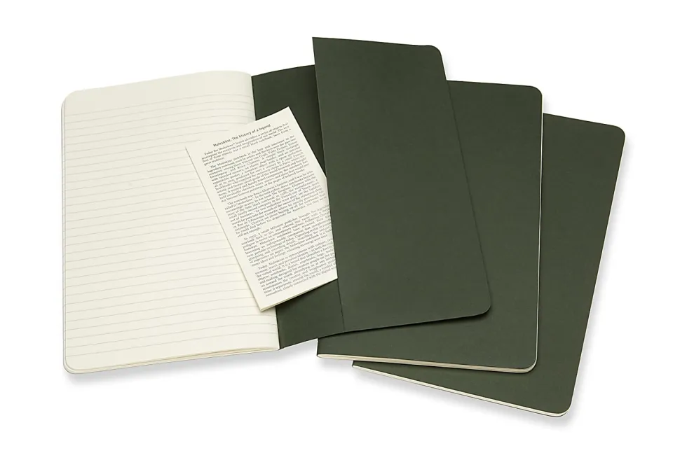 Moleskine Cahier Journals, 5" x 8-1/4", Ruled, 80 Pages, Myrtle Green, Pack Of 3 Journals