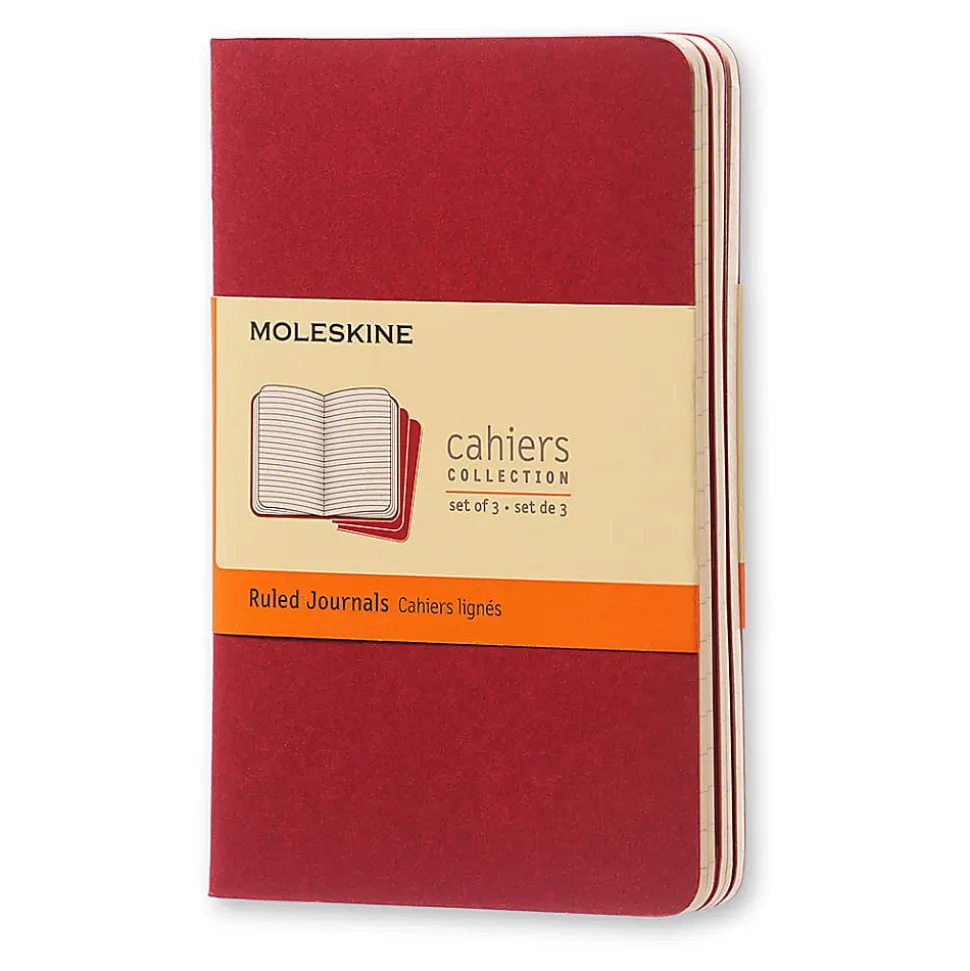 Moleskine Cahier Journals, 3-1/2" x 5-1/2", Ruled, 64 Pages, Cranberry Red, Set Of 3 Journals