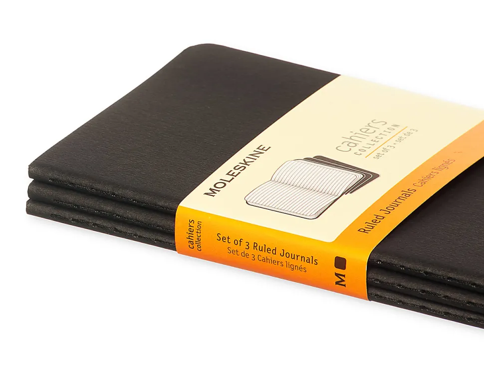 Moleskine Cahier Journals, 3-1/2" x 5-1/2", Ruled, 64 Pages, Black, Set Of 3 Journals