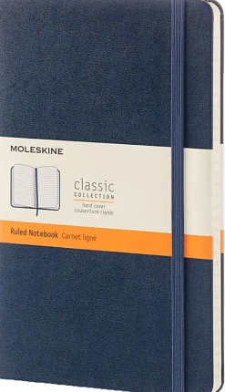 Moleskine Classic Hard Cover Notebook, 5" x 8-1/4", Ruled, 240 Pages, Sapphire Blue