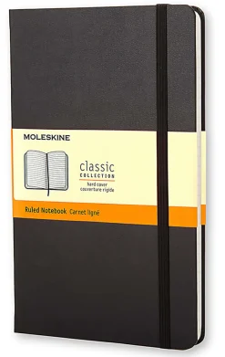Moleskine Classic Hard Cover Notebook, 5” x 8-1/4”, Ruled, 240 Pages, Black
