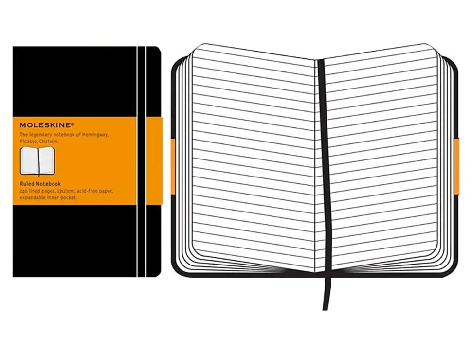 Moleskine Classic Hard Cover Notebook, 5” x 8-1/4”, Ruled, 240 Pages, Black