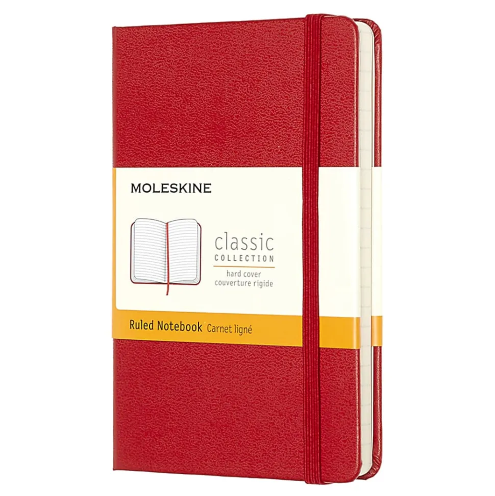 Moleskine Classic Hard Cover Notebook, 3-1/2” x 5-1/2”, Ruled, 192 Pages, Red