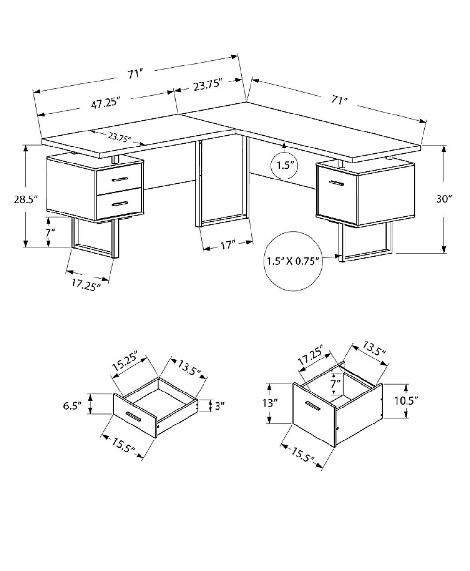 Monarch Specialties Dallas 71"W L-Shaped Corner Desk, Walnut