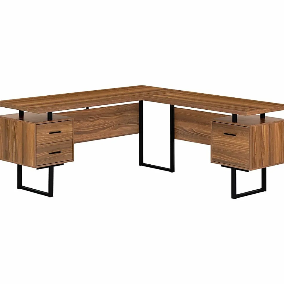 Monarch Specialties Dallas 71"W L-Shaped Corner Desk, Walnut