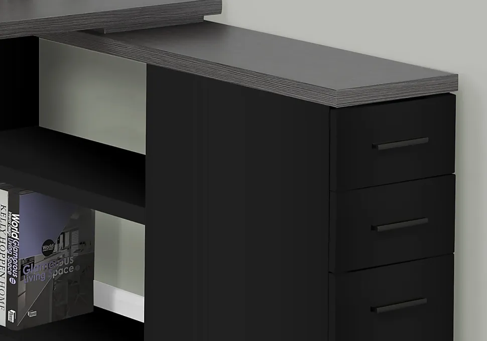 Monarch Specialties Eliza 48"W L Shaped Corner Desk With Return, Black/Gray