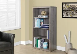 Monarch Specialties 48"H 3-Shelf Adjustable Bookcase, Dark Taupe
