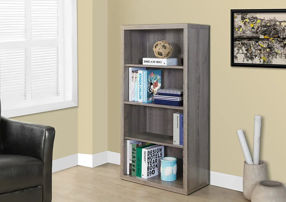 Monarch Specialties 48"H 3-Shelf Adjustable Bookcase, Dark Taupe