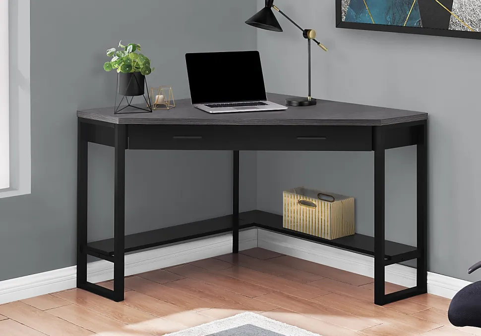 Monarch Specialties Jordan 42"W Weave Corner Computer Desk, Gray/Black