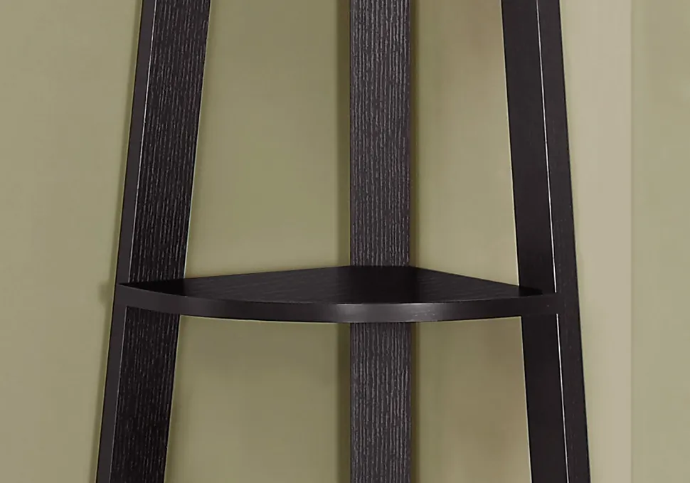 Monarch Specialties Karlee 72"H 5-Shelf Corner Bookcase, Cappuccino