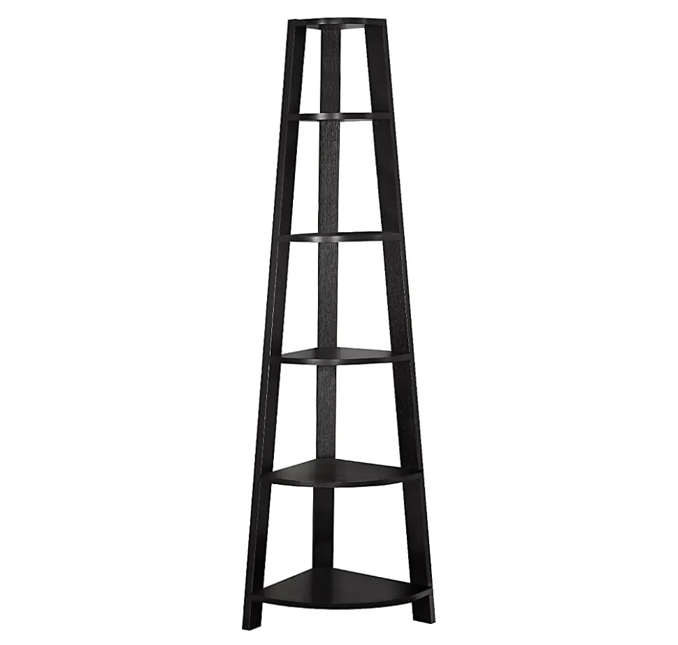 Monarch Specialties Karlee 72"H 5-Shelf Corner Bookcase, Cappuccino
