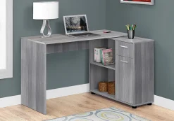 Monarch Specialties 46"W Corner Desk With Storage Cabinet, Gray