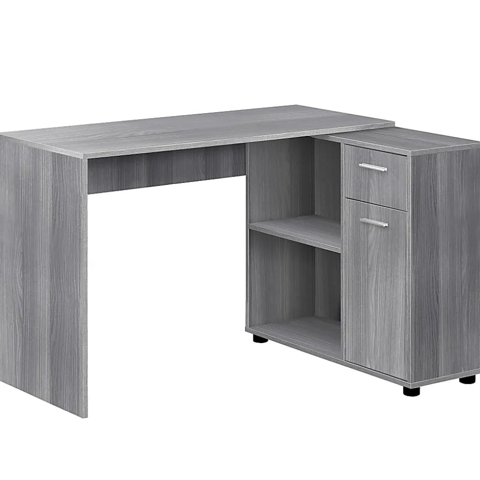 Monarch Specialties 46"W Corner Desk With Storage Cabinet, Gray