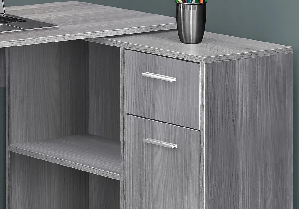 Monarch Specialties 46"W Corner Desk With Storage Cabinet, Gray
