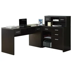 Monarch Specialties 63"W L-Shaped Corner Desk With Hutch, Cappuccino