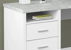 Monarch Specialties 79"W L-Shaped Corner Desk With 2 Drawers, Gray Cement/White