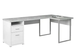 Monarch Specialties 79"W L-Shaped Corner Desk With 2 Drawers, Gray Cement/White