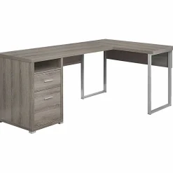 Monarch Specialties 79"W L-Shaped Corner Desk With 2 Drawers, Dark Taupe