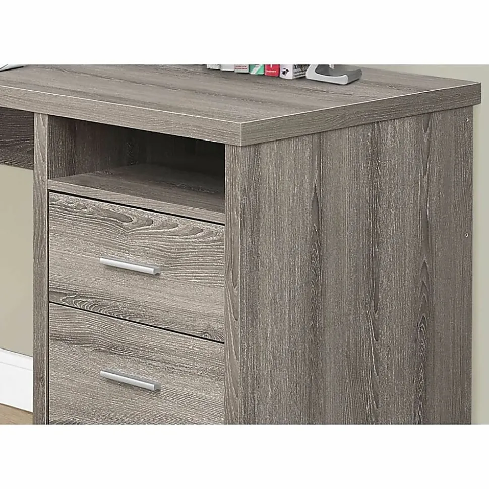 Monarch Specialties 79"W L-Shaped Corner Desk With 2 Drawers, Dark Taupe
