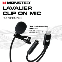 Monster Cable® Lavalier Clip-On Microphone, 8 Pins, Black