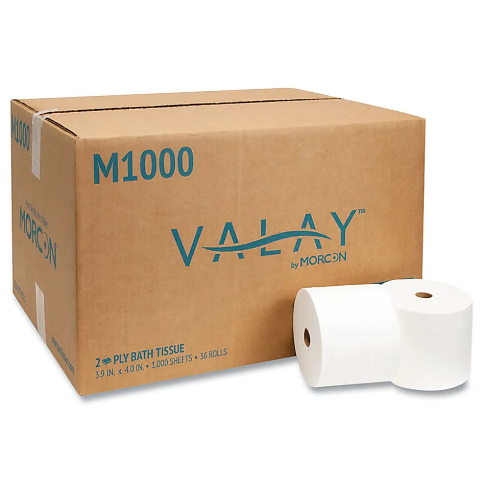 Morcon Tissue Small Core Bath Tissue, Septic Safe, 2-Ply, White, 1,000 Sheets/Roll, 36 Rolls/Carton