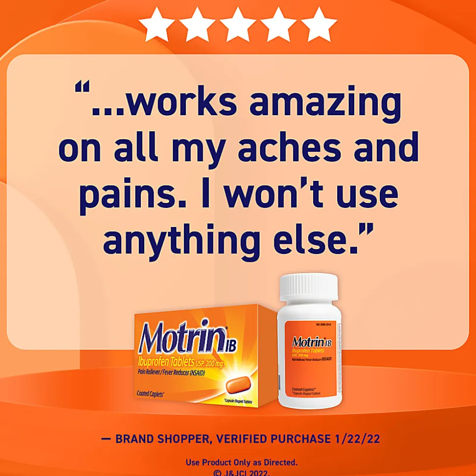 Motrin IB, Ibuprofen 200mg Tablets for Pain & Fever, 2 Tablets per Packet, 50 Packets per Box