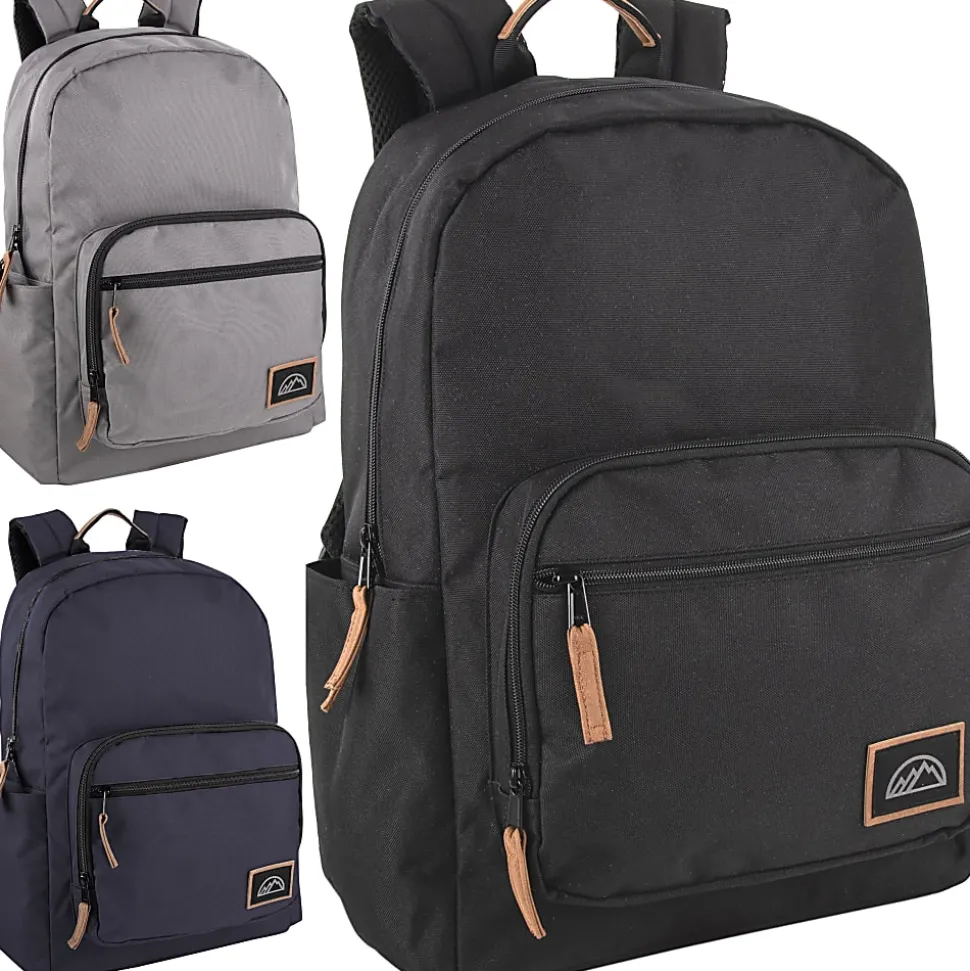 Mountain Edge Deluxe Backpacks With 17" Laptop Sleeves, Black/Gray/Navy, Total Qty 24