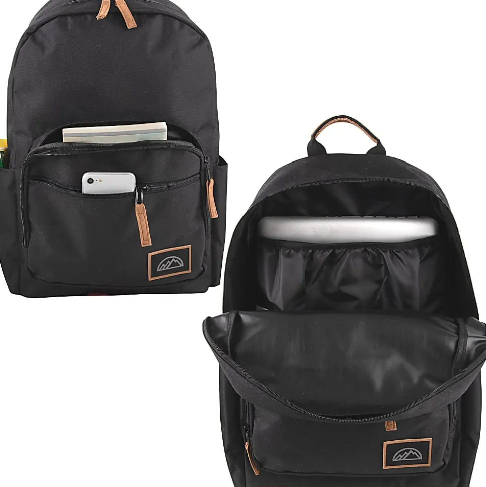 Mountain Edge Deluxe Backpacks With 17" Laptop Sleeves, Black/Gray/Navy, Total Qty 24