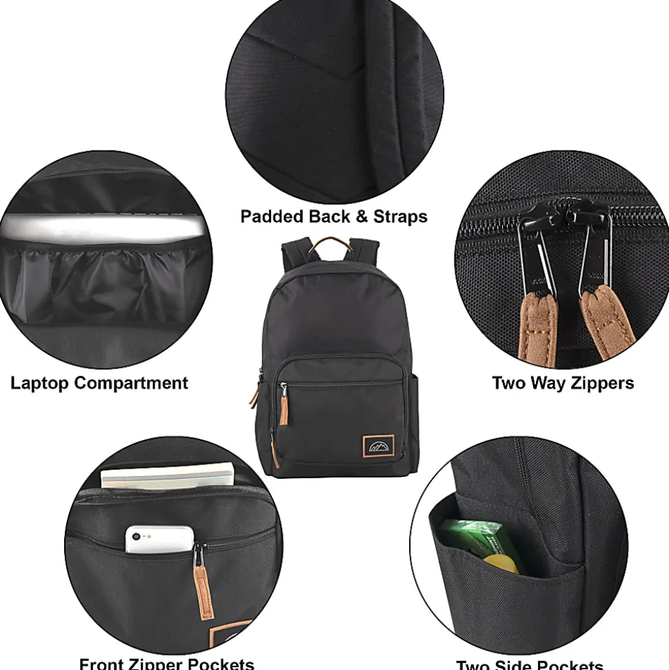 Mountain Edge Deluxe Backpacks With 17" Laptop Sleeves, Black/Gray/Navy, Total Qty 24