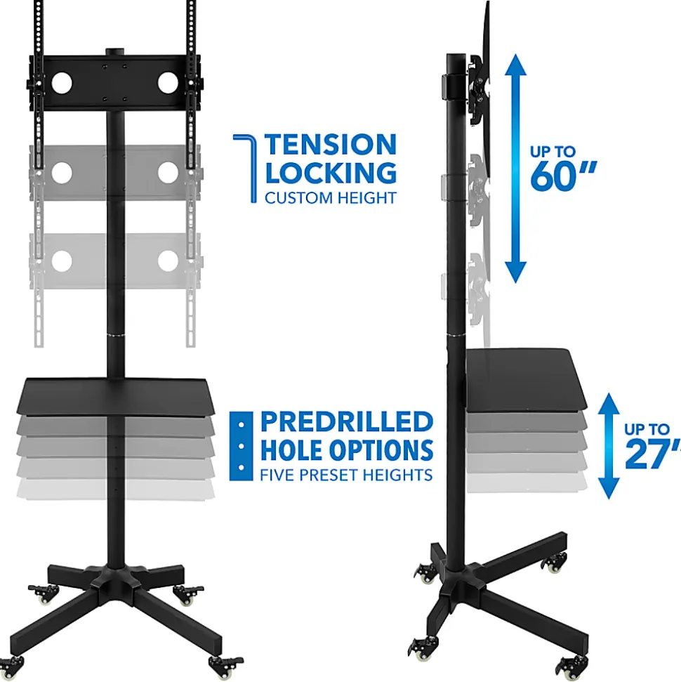Mount-It! Adjustable Mobile TV Cart For 23" - 55" Displays, Black