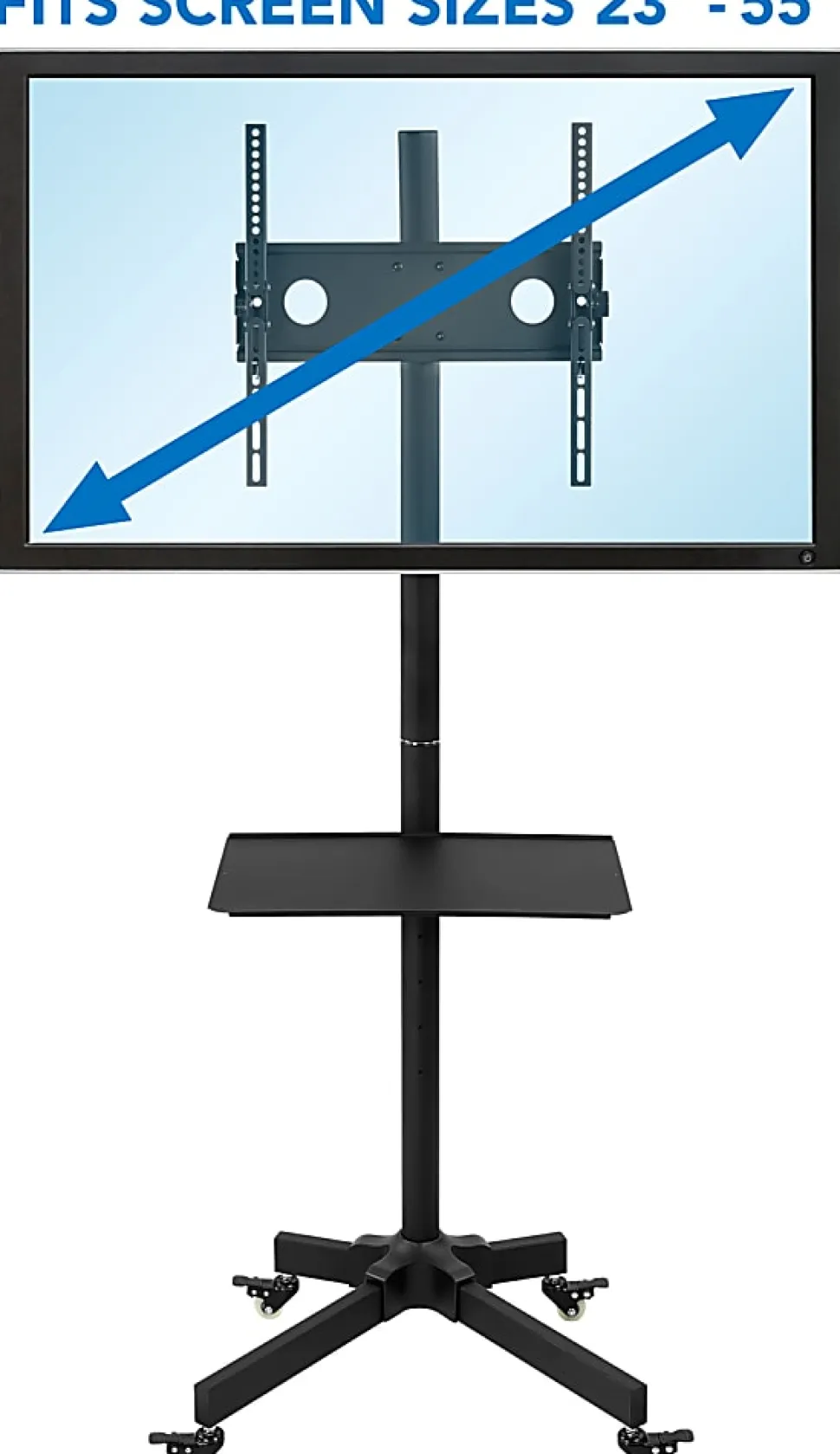 Mount-It! Adjustable Mobile TV Cart For 23" - 55" Displays, Black
