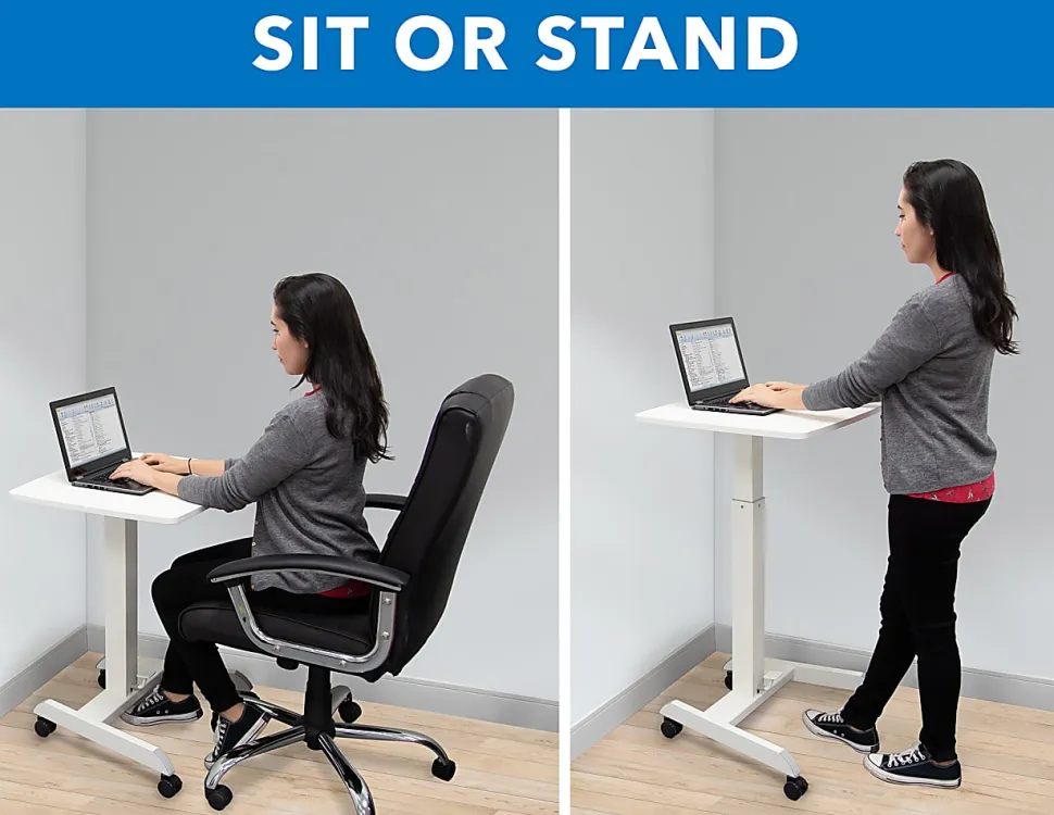 Mount-It! Adjustable Rolling 23"W Laptop Computer Desk, White