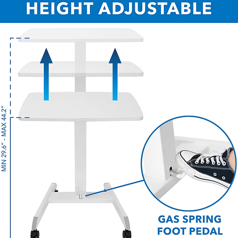 Mount-It! Adjustable Rolling 23"W Laptop Computer Desk, White
