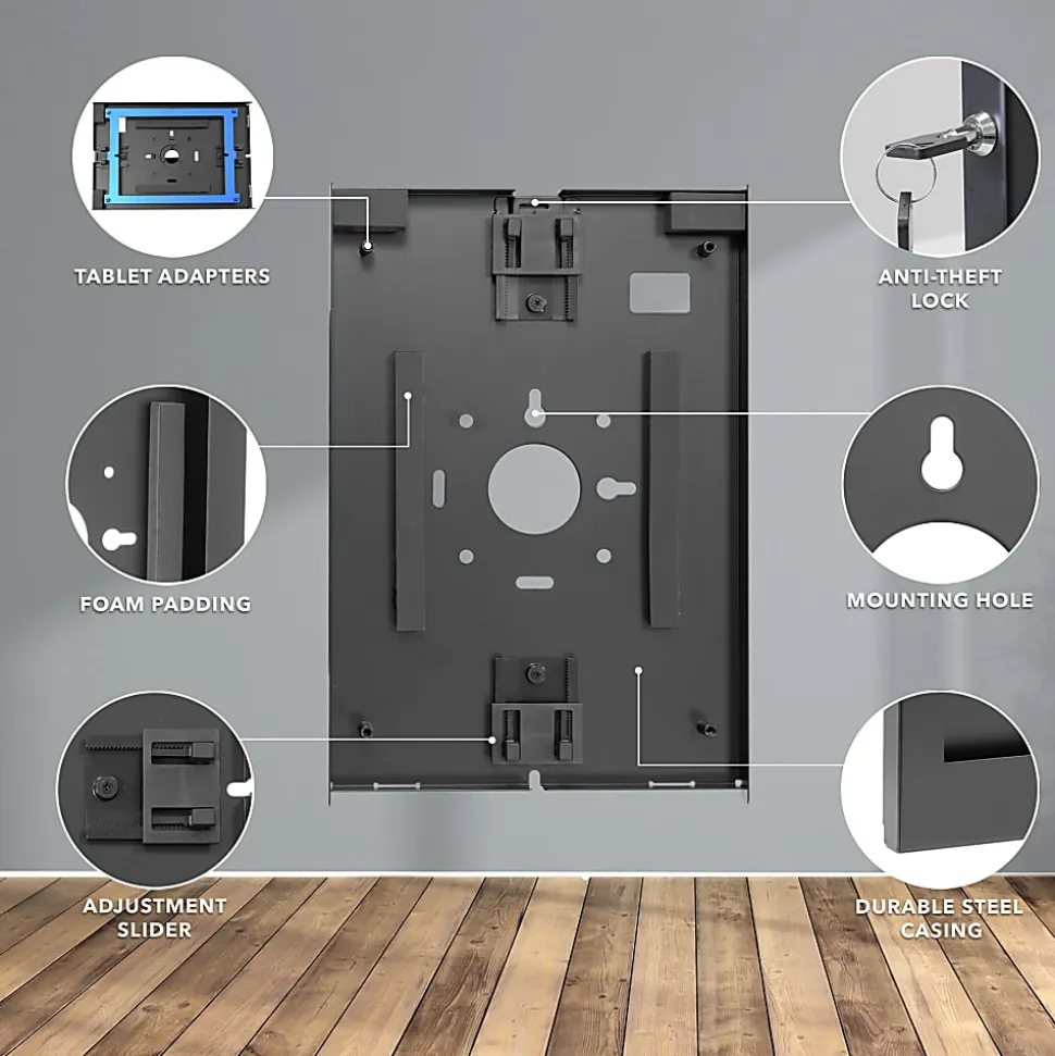 Mount-It! Anti-Theft Tablet Wall Mount For iPad, iPad Air & iPad Pro, 13.4”H x 9”W x 0.87”D, Black