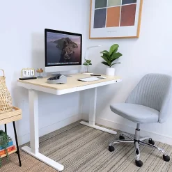 Mount-It! Compact 48"W Electric Standing Desk With Adjustable Height And Drawer, Maple