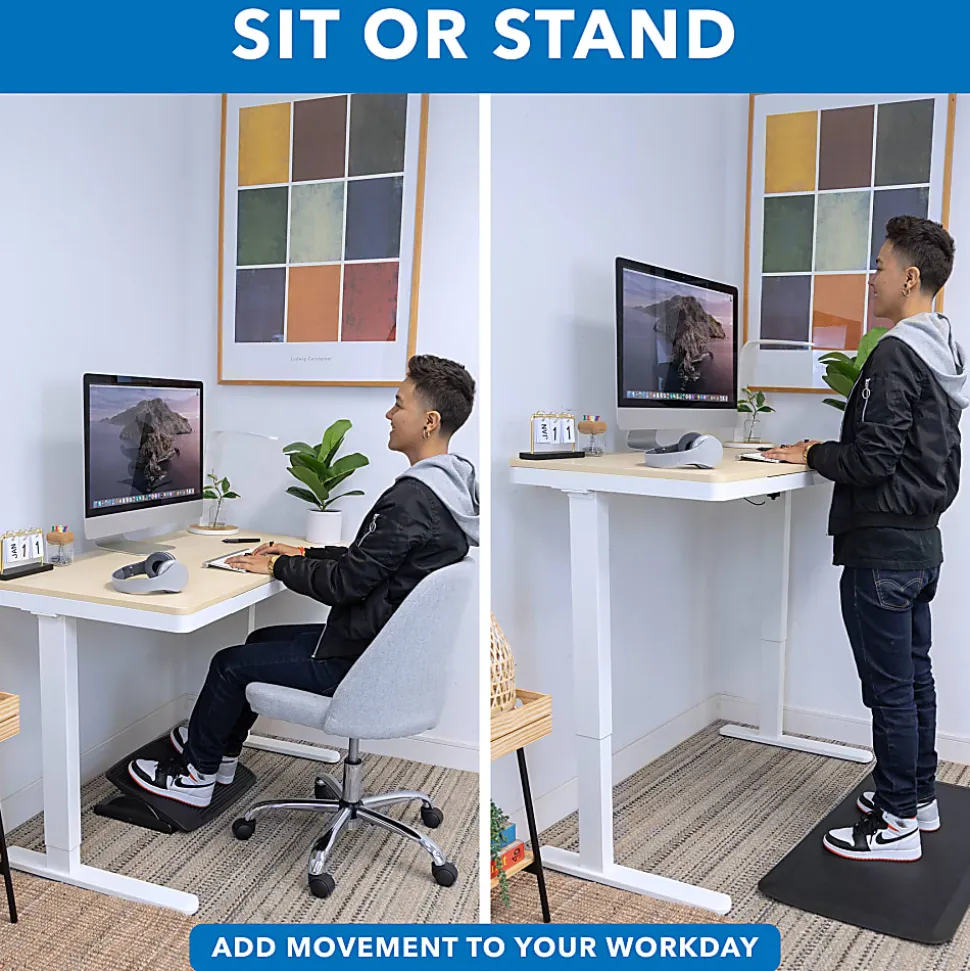 Mount-It! Compact 48"W Electric Standing Desk With Adjustable Height And Drawer, Maple