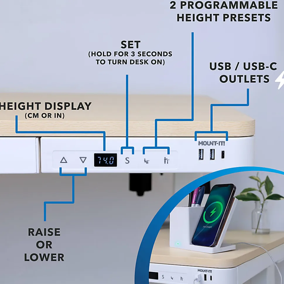 Mount-It! Compact 48"W Electric Standing Desk With Adjustable Height And Drawer, Maple