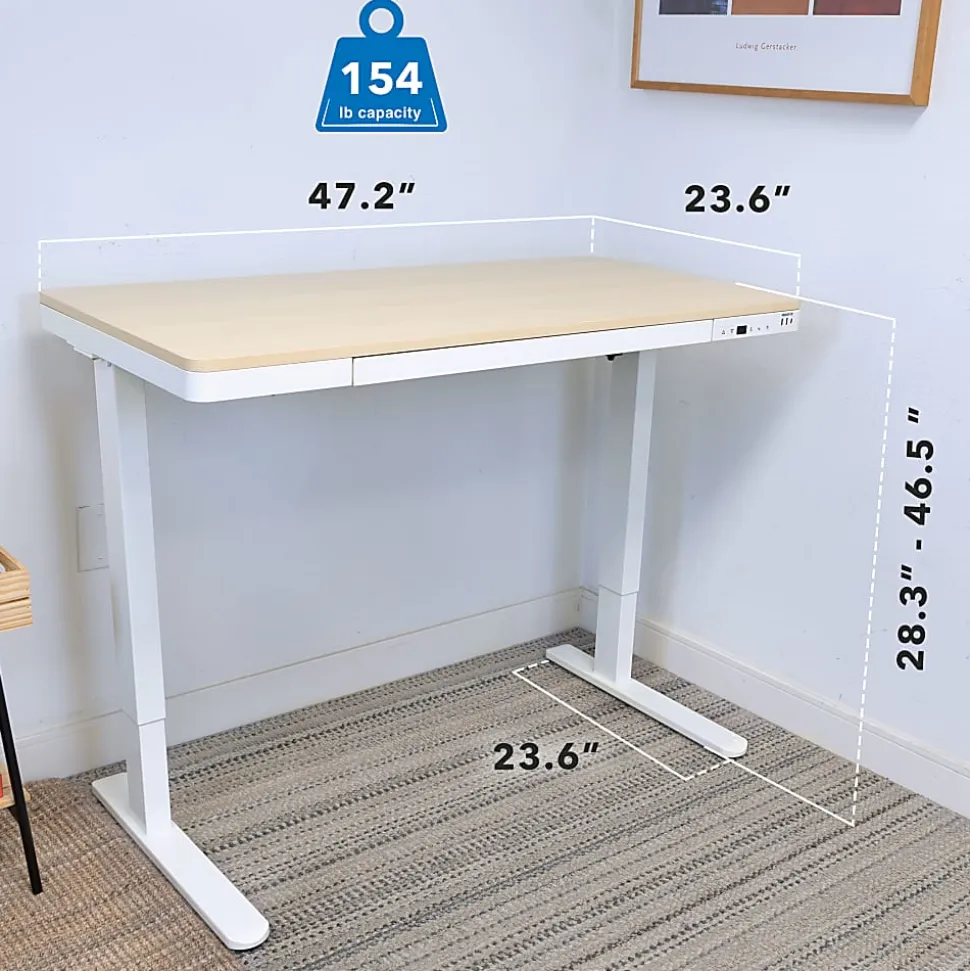 Mount-It! Compact 48"W Electric Standing Desk With Adjustable Height And Drawer, Maple