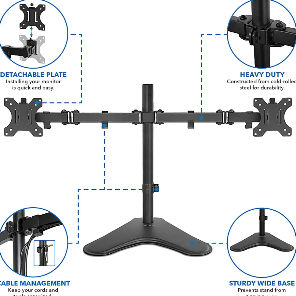 Mount-It! Dual Monitor Desk Stand for Screens Up to 32", Black, MI-2781
