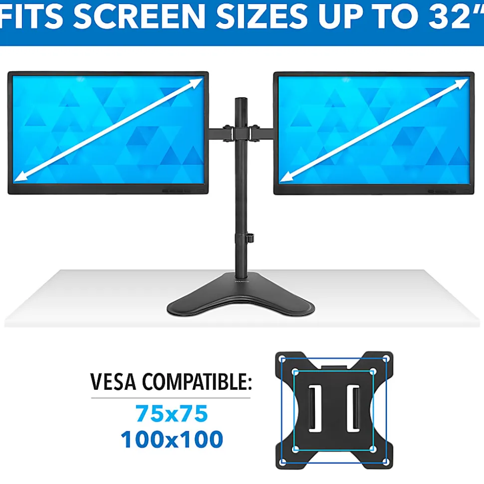 Mount-It! Dual Monitor Desk Stand for Screens Up to 32", Black, MI-2781