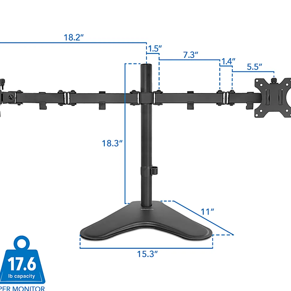 Mount-It! Dual Monitor Desk Stand for Screens Up to 32", Black, MI-2781