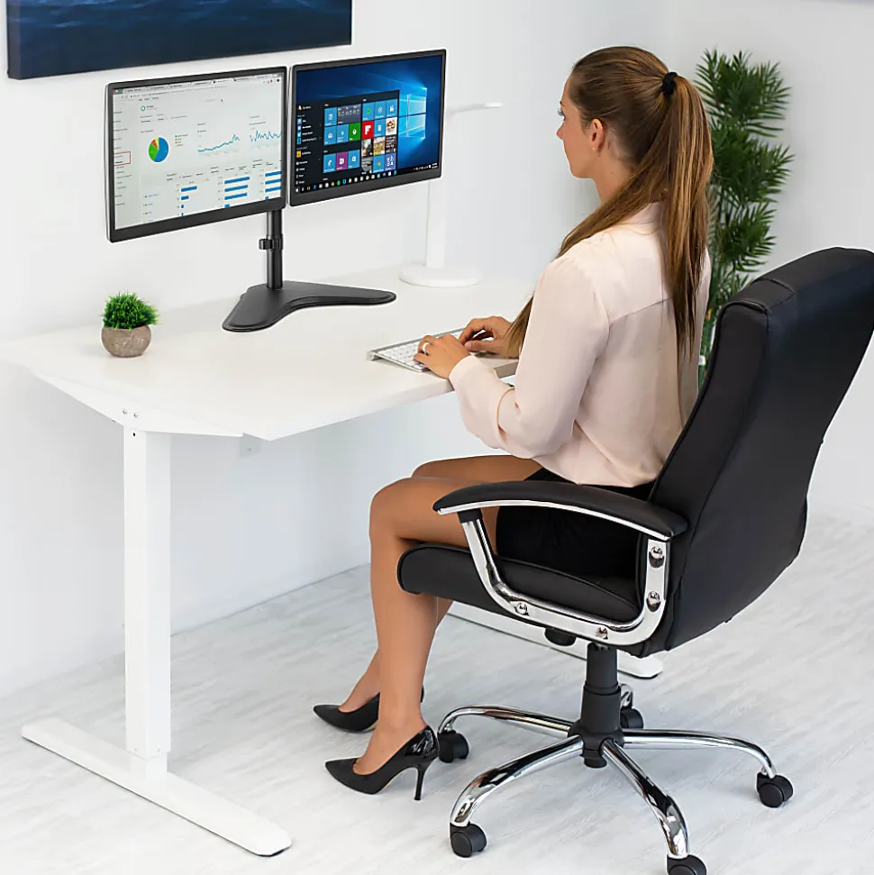 Mount-It! Dual Monitor Desk Stand for Screens Up to 32", Black, MI-2781