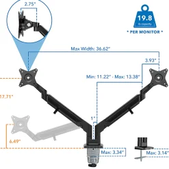Mount-It! 32” Dual Monitor Mount With Low Profile Gas Spring Arms, Black