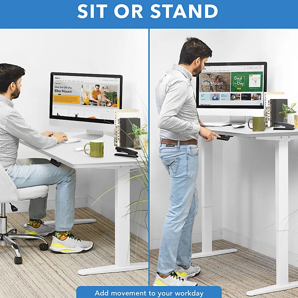 Mount-It! Dual Motor Electric 55"W Adjustable Height Standing Desk, White