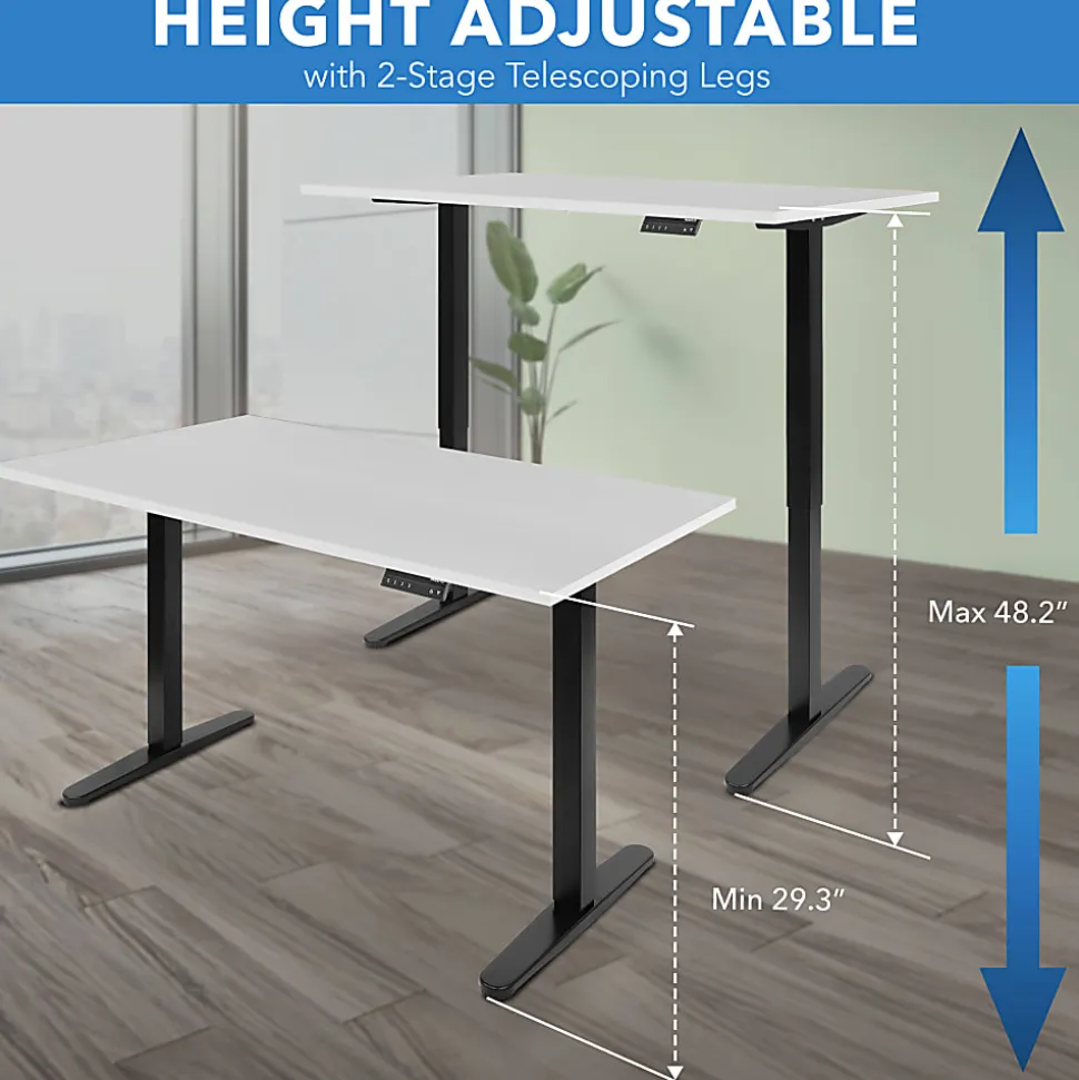 Mount-It! Dual Motor Electric 55"W Adjustable Height Standing Desk, White/Black
