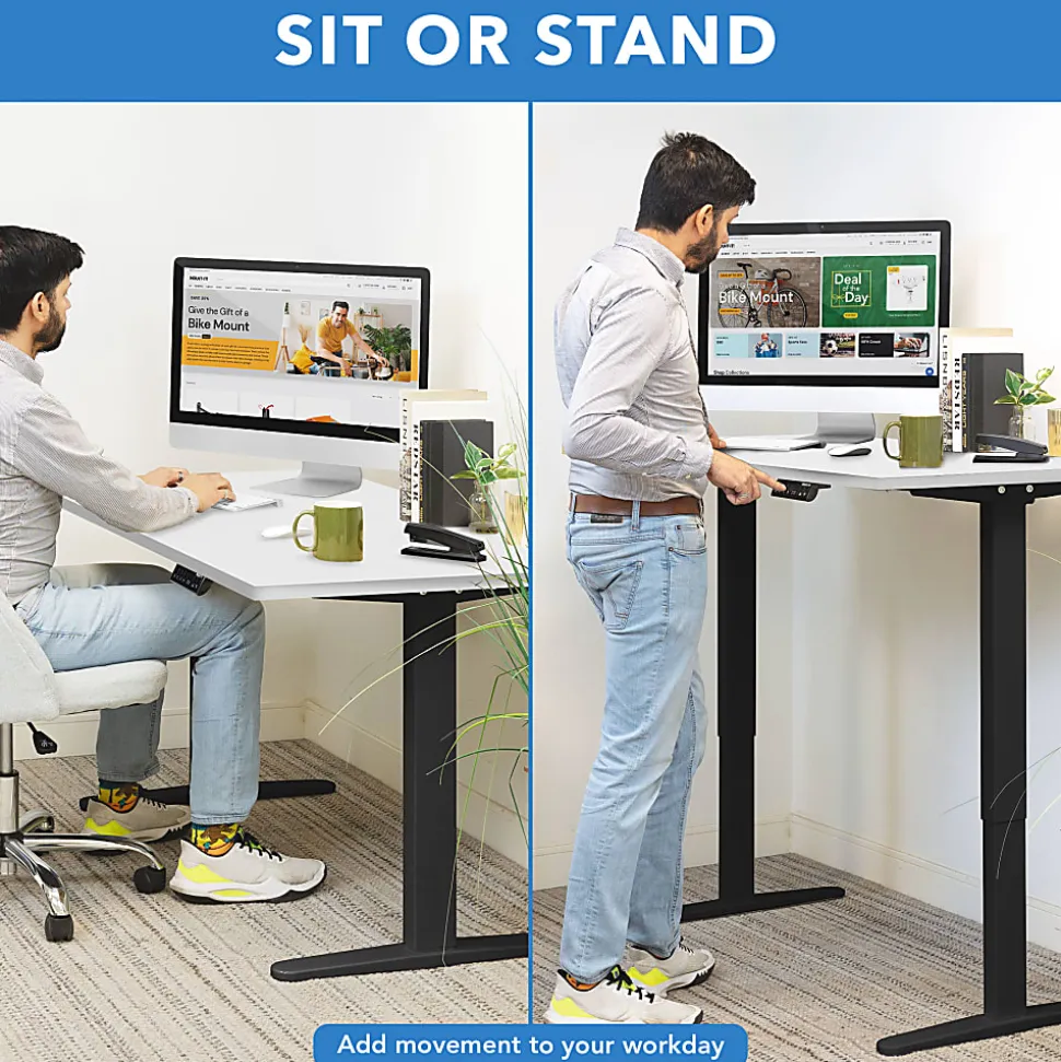 Mount-It! Dual Motor Electric 55"W Adjustable Height Standing Desk, White/Black