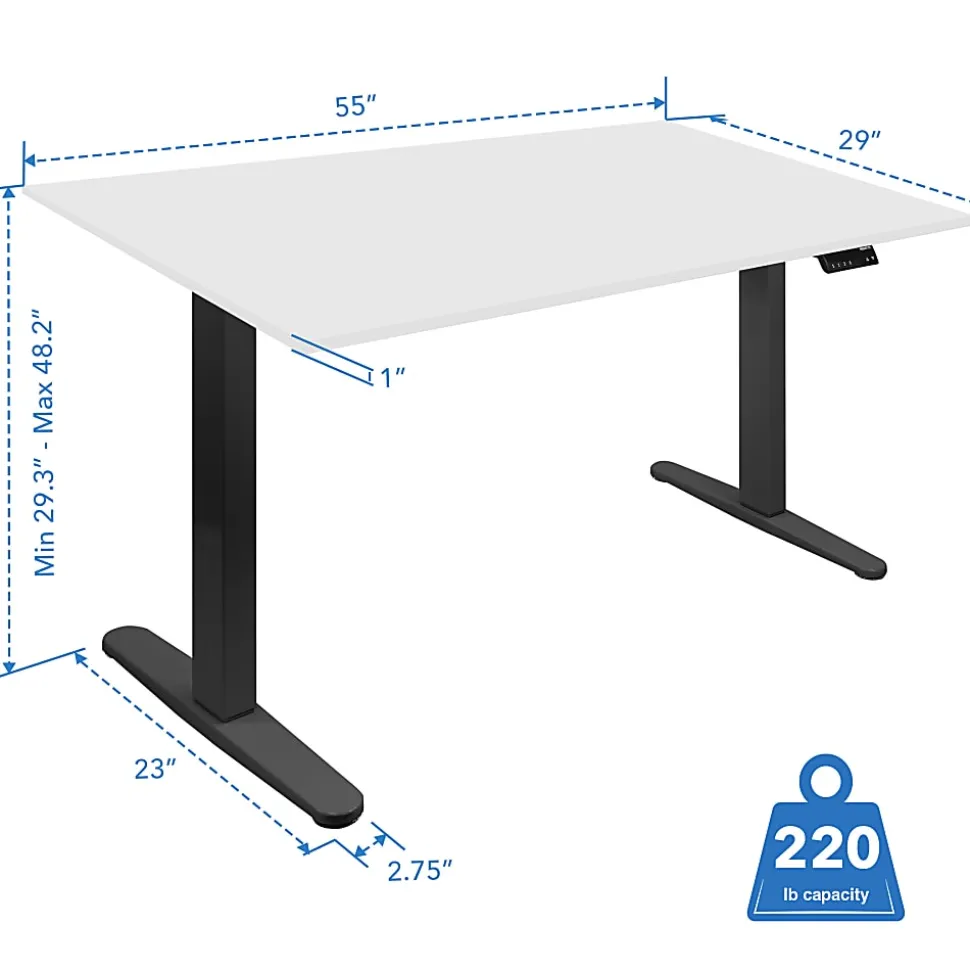 Mount-It! Dual Motor Electric 55"W Adjustable Height Standing Desk, White/Black