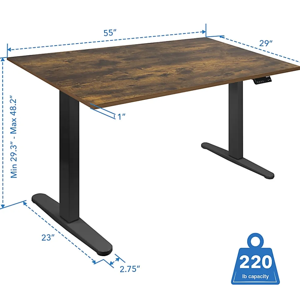 Mount-It! Dual Motor Electric 55"W Adjustable Height Standing Desk, Oak/Black